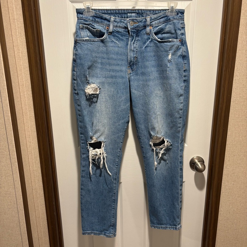Old Navy O.G. Straight High Rise Distressed Blue Jeans Size 12